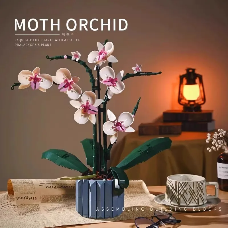 مجموعة مكعبات بناء أوركيد الوردية الإبداعية - نموذج باقة الزهور الرومانسية، هدية مجمعة يدويًا لعشاق الأطفال #4