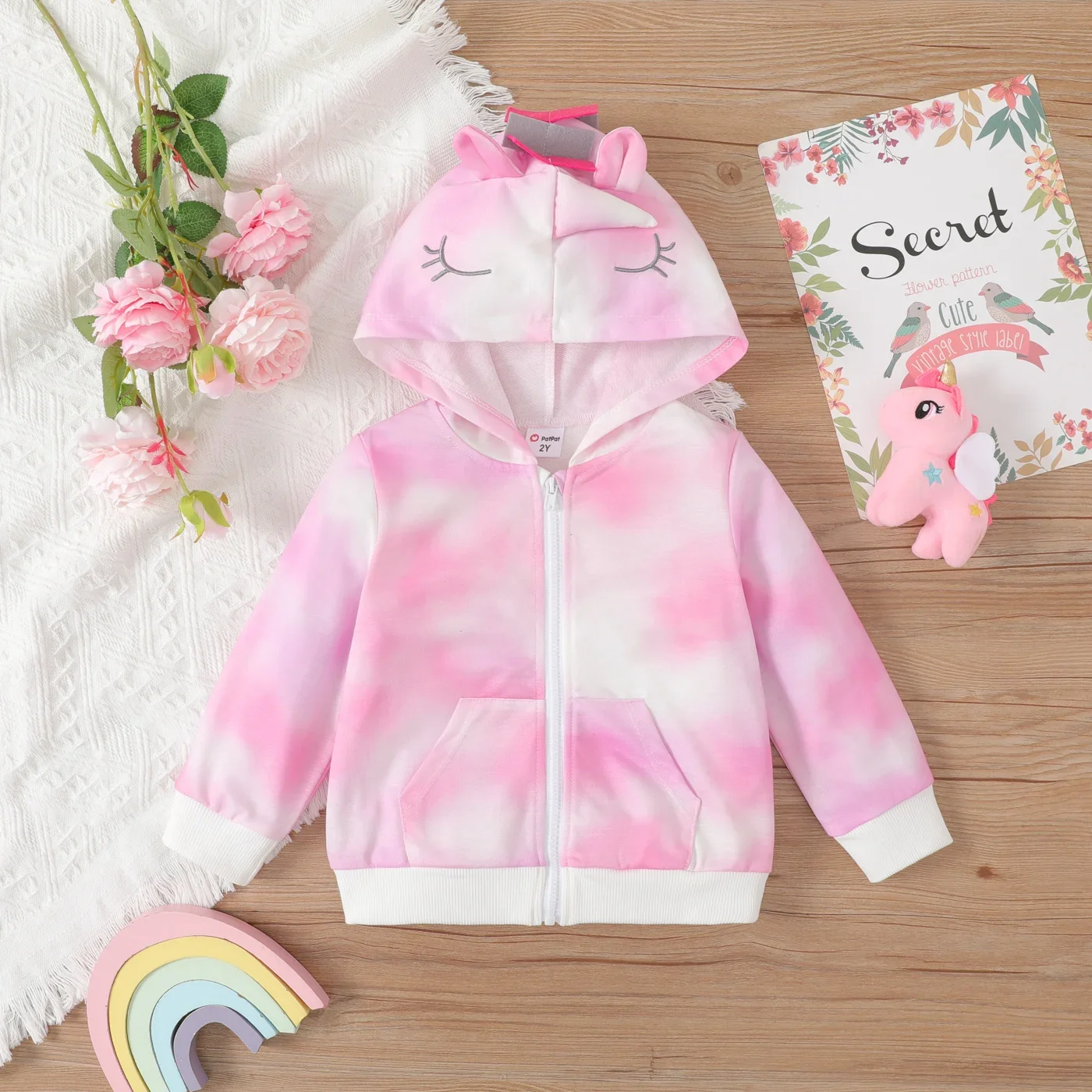 PatPat Toddler Girl Tie-Dyed 3D Unicorn Coat Soft and Comfortable  Perfect for Outings and Daily Wear Basic Style