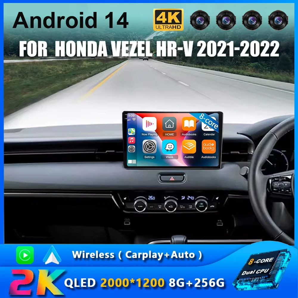 Android 14 2din Car Radio For Honda Vezel HRV XRV WRV 2021-2023 Multimedia Video Player GPS Navigation 4G WIFI Wireless Carplay