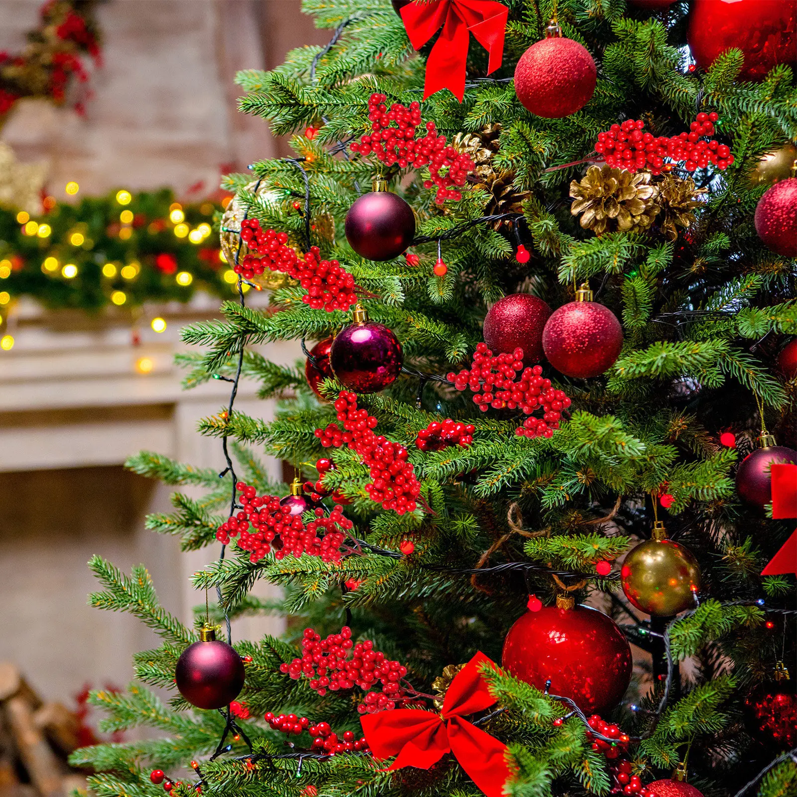 

10 шт. Искусственные красные ягоды для декора: букеты, украшения для Рождества, свадеб, праздников, центральных композиций, поделок своими руками