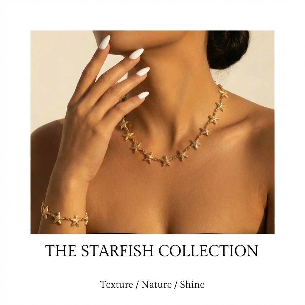Boho Goldfarben Seestern Halskette und Armband Set für Frauen Strand Ozean Thema Kette Armreif Schmuck Sommer Urlaub Accessoires Geschenk – Detail 8