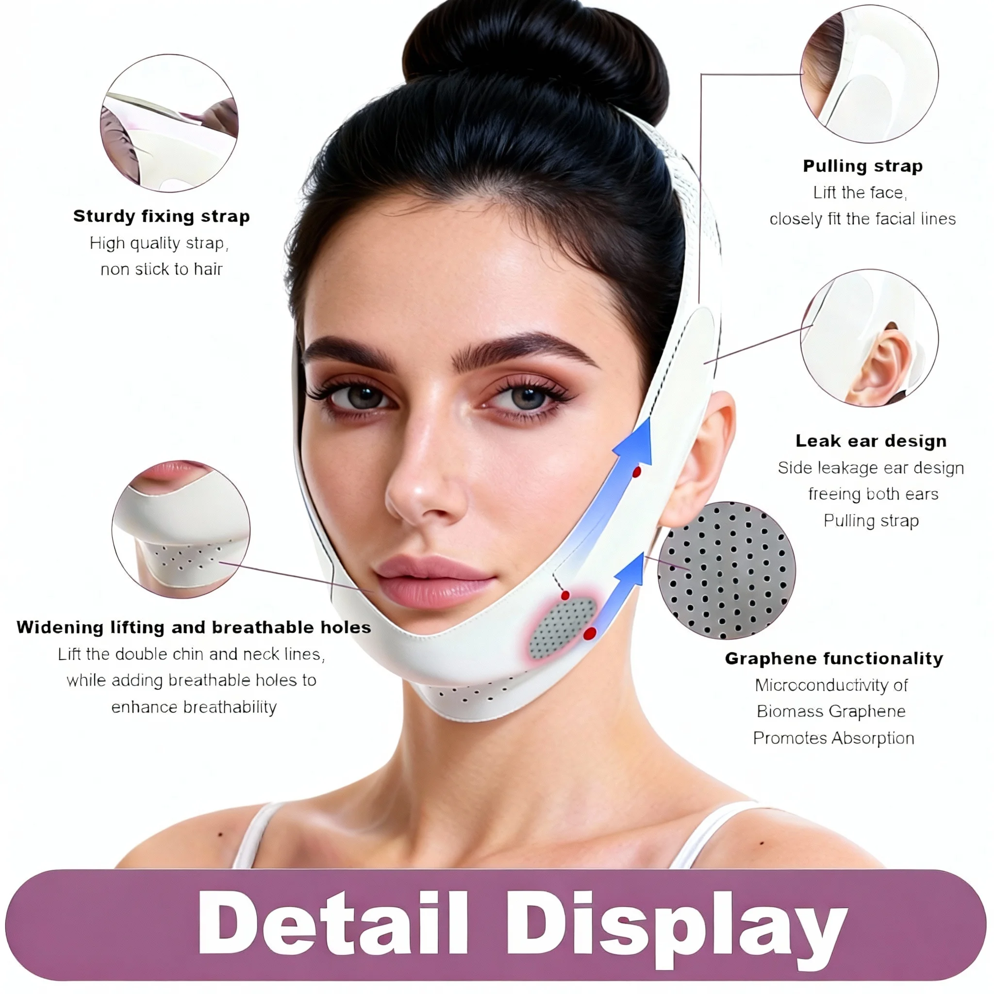 Reusable V- Line Lifting Facial Support Band for Double Chin Reduction Improves Jawline Definition Face Mask for Men & Women