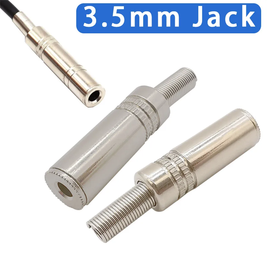 2Pcs Smooth Silver 3.5mm Jack Stereo Female Socket Solder Audio Wire Connector Metal 1/8