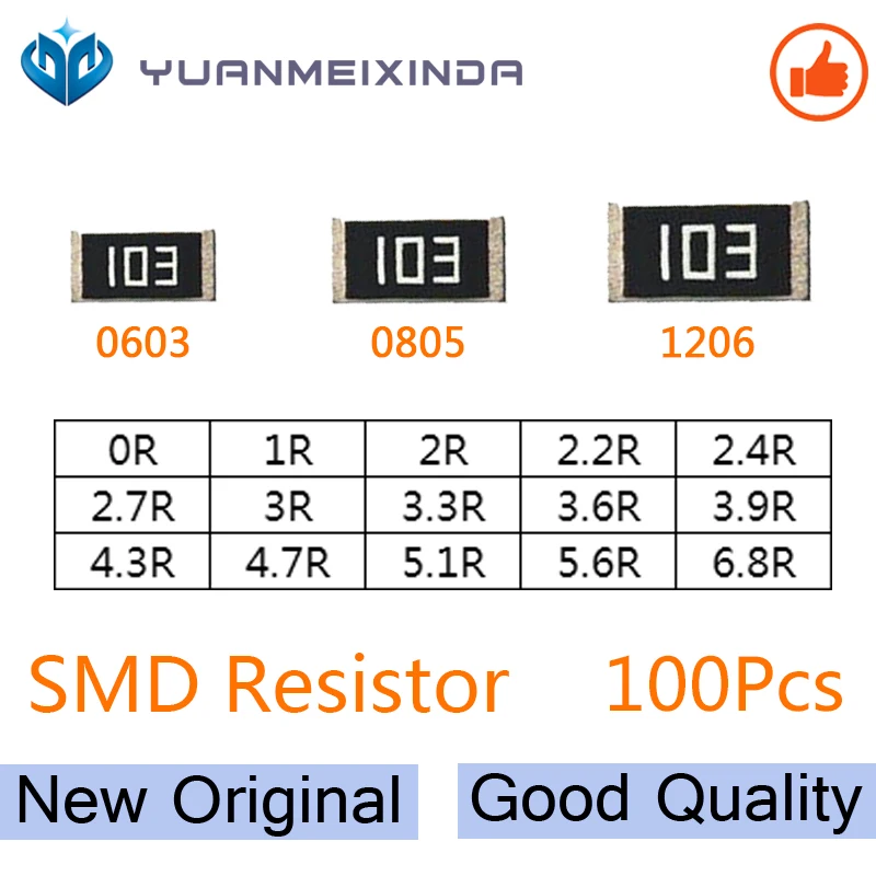 100 قطعة SMD المقاوم 1206 0R 1R 2R 2.2R 2.4R 2.7R 3R 3.3R 3.6R 3.9R 4.3R 4.7R 5.1R 5.6R 6.8R في المخزون