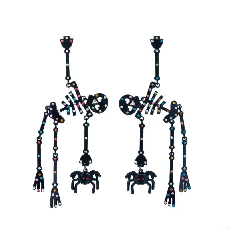Halloween Skeleton Dangle Earrings, Alloy Statement Jewelry Pair for Costume Parties, Theme Parties and Stage Looks