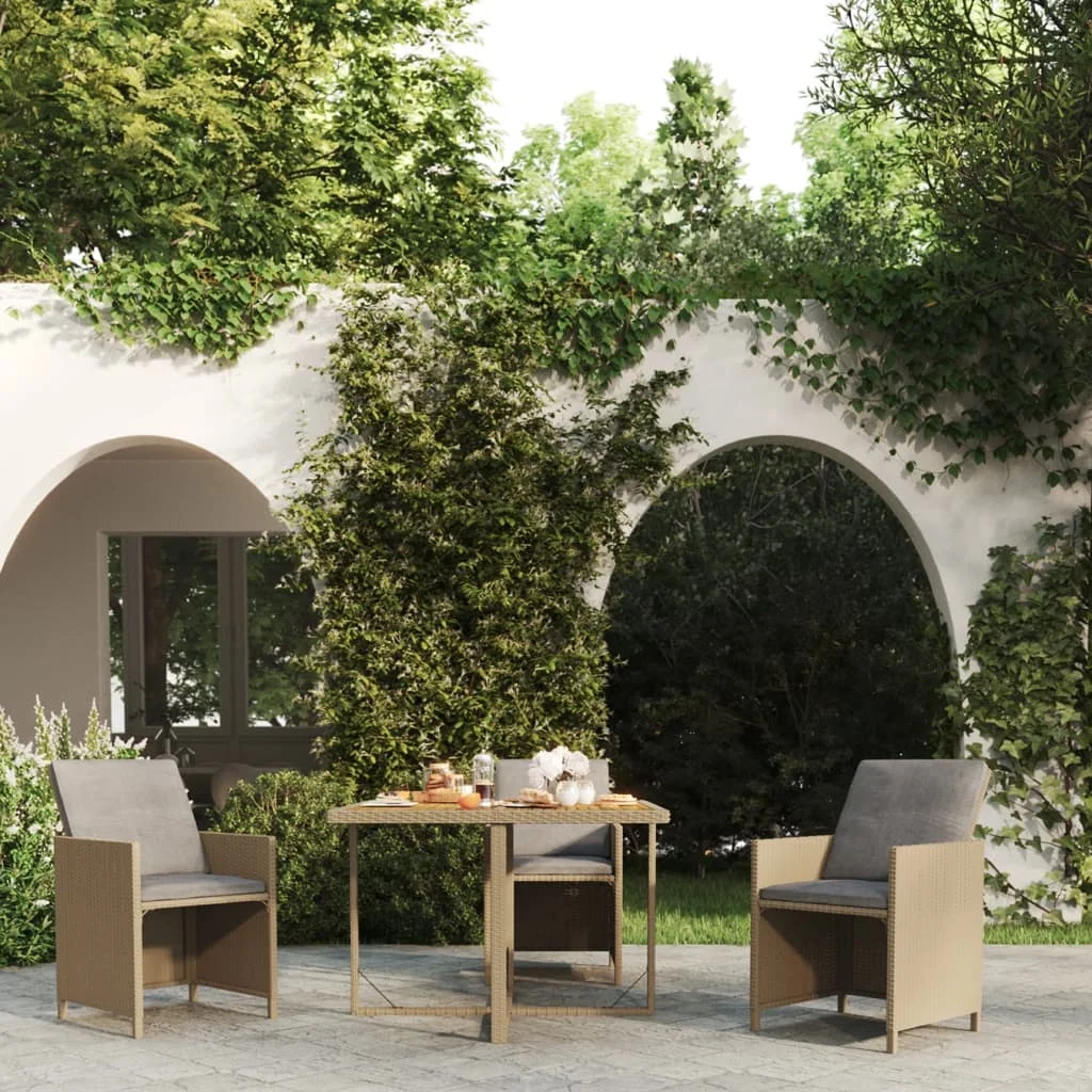 Gartentisch Beige 109x107x74 cm Poly Rattan & Massivholz Akazie