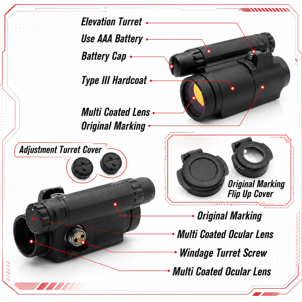 New EvolutionGear AIM Red Dot Sight Tactical 5-Style Hunting Optic Sight with Mounts 1.57/1.93inch w Full Markings CNC Aluminum view 2