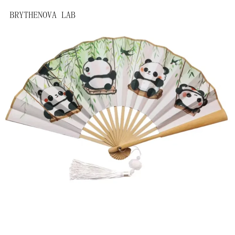 Panda Fan Summer Cool Silk Folding Fan Summer Portable Dance Fairy Classical Craft Gift Photo Runway Prop Chinese