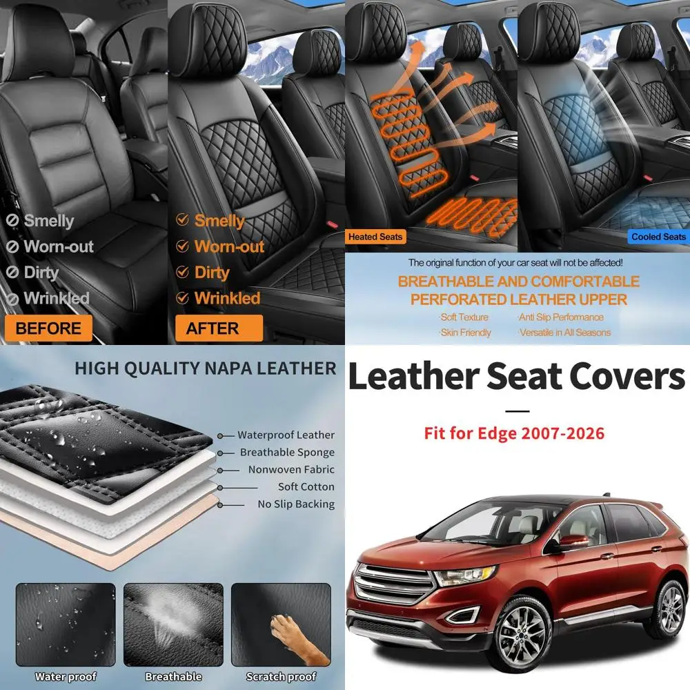 

Чехлы на автомобильные сиденья, совместимые с Ford Edge 2007-2025 2026 — полный комплект 5-местных роскошных кожаных всепогодных подушек и протекторов для сидений