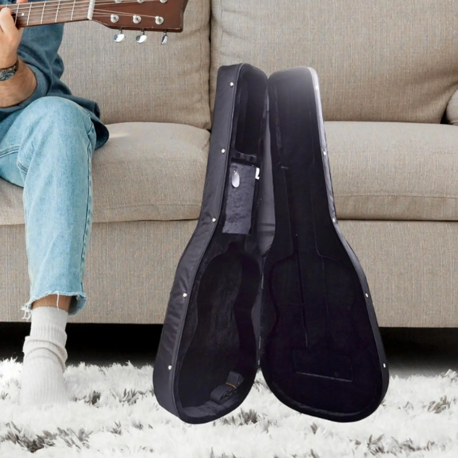 Folk Electric Guitar Hardcase Side Handle Portable Gig Case Travel z piankową wyściółką Wodoodporny twardy pojemnik na gitarę Regulowany pasek