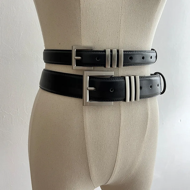 2026 black real leather waist belts adult unisex three layer metal buckle designer belt cinto masculino de luxo cowskin cinturon