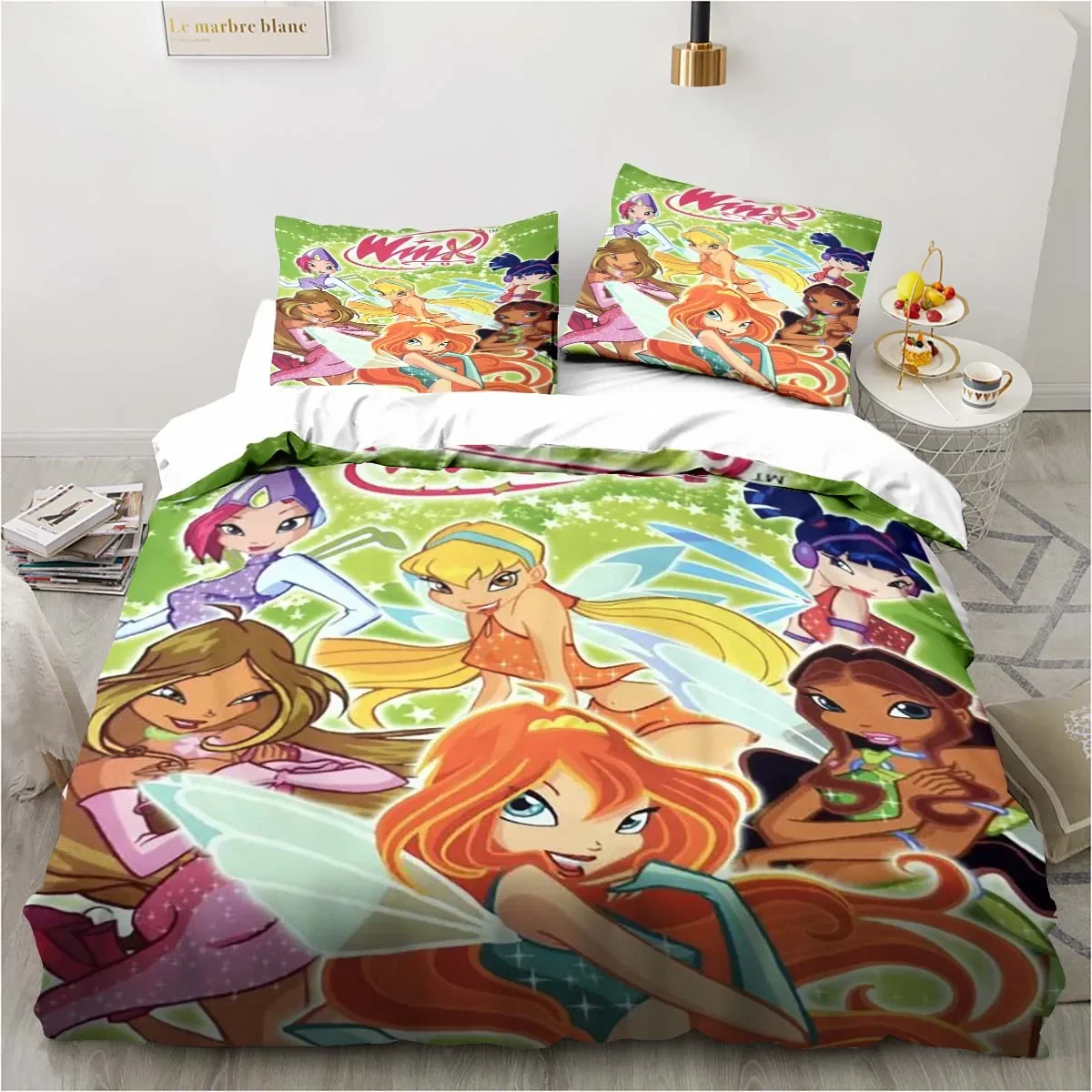 Kawaii Anime Winx Bedding Set Bed Three Piece Single Double King Size Bed Set Adult Children's Bedroom Duvet Cover Set Kids Gift