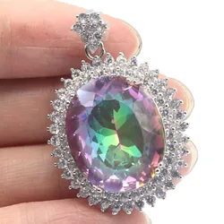 Buy 4 Get 1 Free 40x28mm Big Oval Gemstone Citrine Fire Rainbow Mystic Topaz Violet Topaz Swiss Blue Topaz CZ Silver Pendant