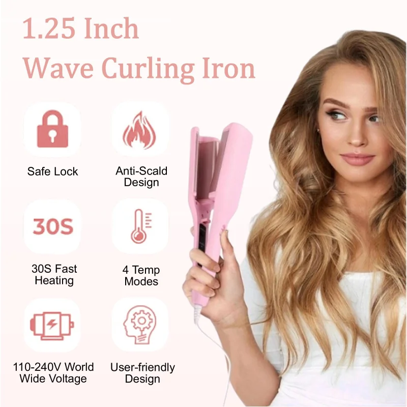 32mm W-shaped cake roll curling iron with large volume negative ion water ripple egg roll electric hair styling tool for home use