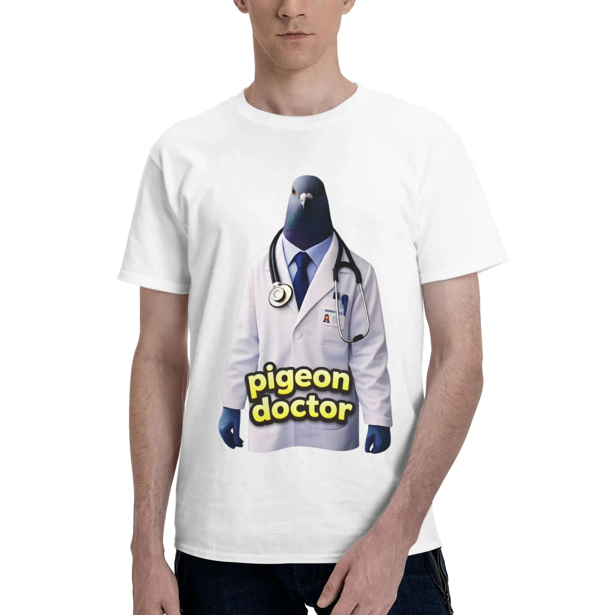 Pigeon Doctor Meme Men's T Shirts Pigeon Doctor Meme  Funny Tee Shirt Short Sleeve Round Collar 100% Cotton Gift Clothes T-Shirt