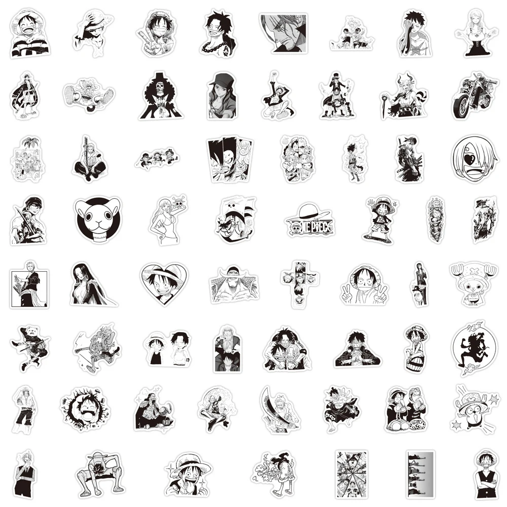10/30/50/120pcs Black White Luffy Zoro Cartoon Stickers Anime ONE PIECE Decals Suitcase Motorcycle Laptop Car Cool Sticker Decor view 5