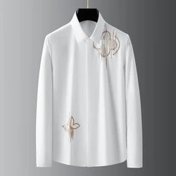 Hot Selling Embroidered Shirts Men Long Sleeved Casual Business Shirts Luxury Social Banquet Party Dress Shirts Men Clothing