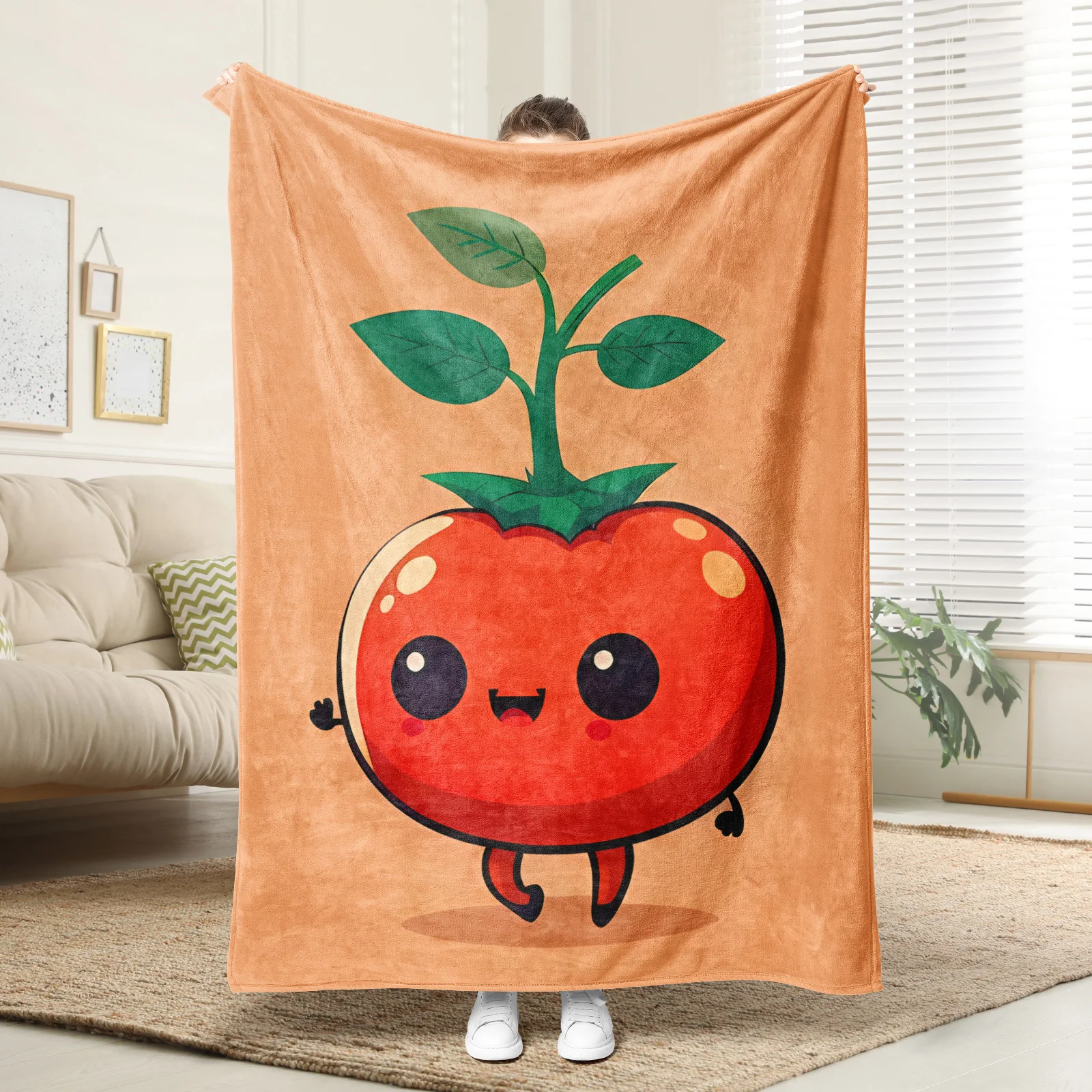 

Cozy Cute Tomato Plant Throw Blanket for Living Room Sofa Bed Decor Plush Fleece Throw 150x200cm Size