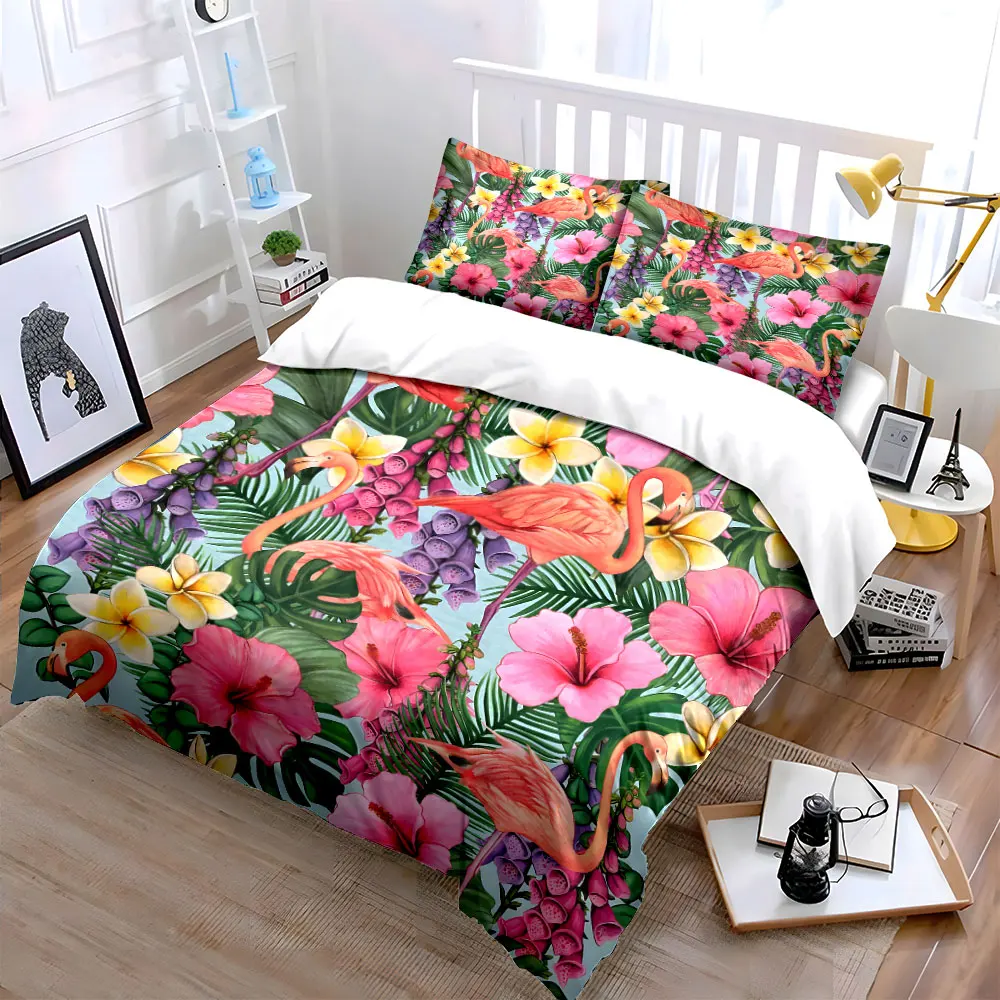 Tropical Flamingo Paradise Set  kid's and adults' bedroom decor, Exquisite three-piece bedding set gift