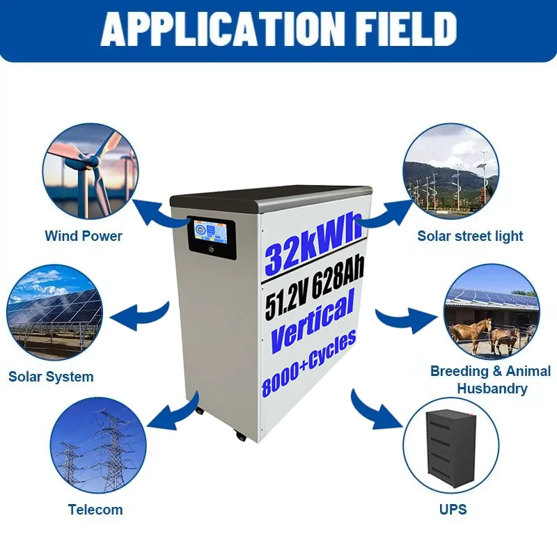51.2V 640Ah 32.77kWh LiFePO4 Battery Pack Solar Energy Storage System Off Grid ESS with Smart BMS Floor Standing High Capacity