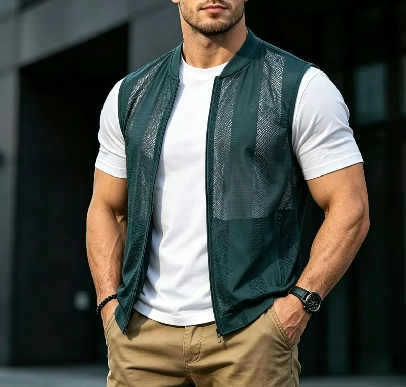 

New Summer Men Mesh Hollow Waistcoat Breathable Outdoor Sports Coat High-Quality Design Leisure Vest Men's Biker Vests Size 5XL