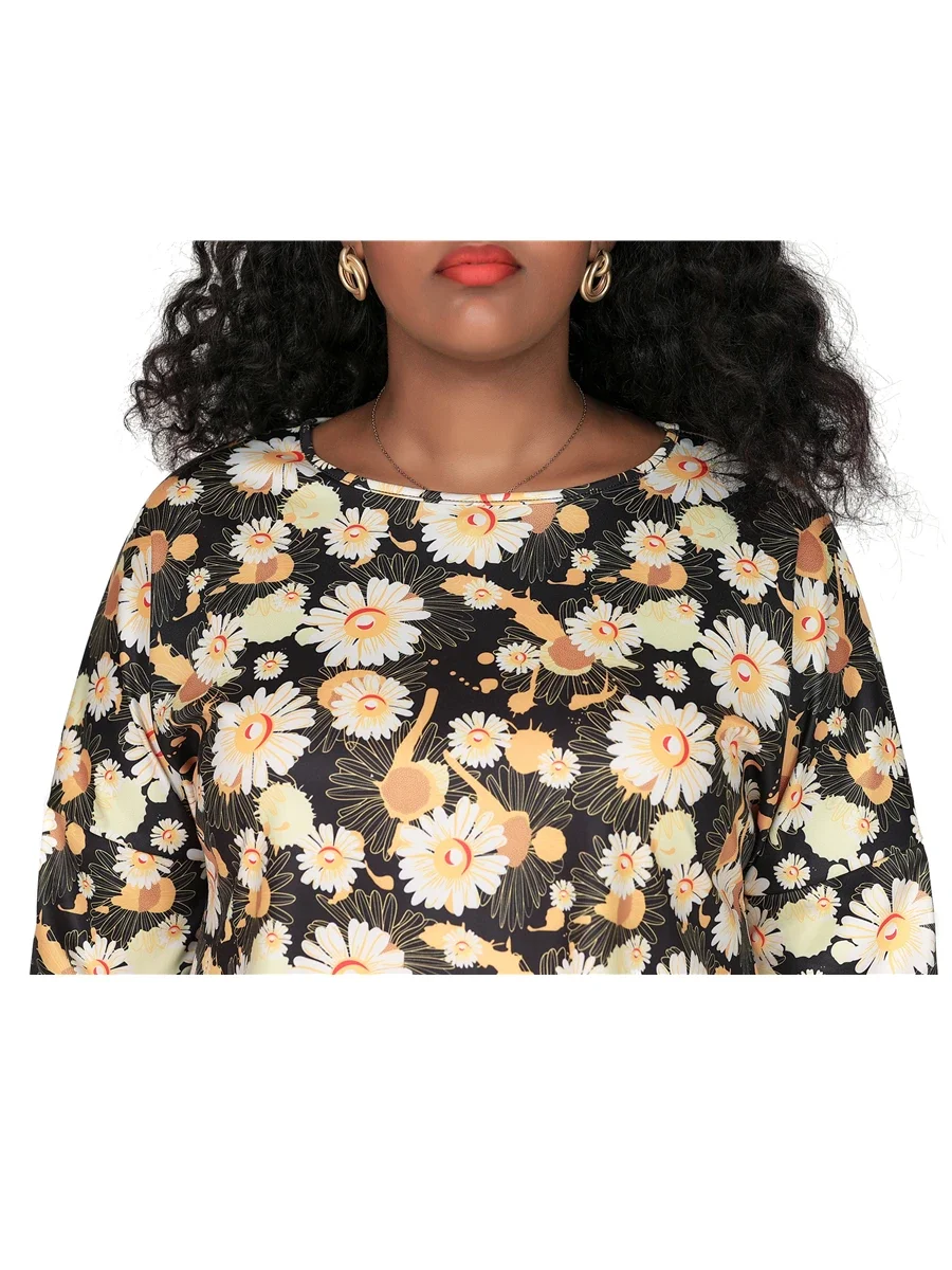 Tunique Boho à manches longues pour femmes, chemisier balançoire décontracté, grande taille, destruction AndrFloral, imprimé Boho, printemps, automne