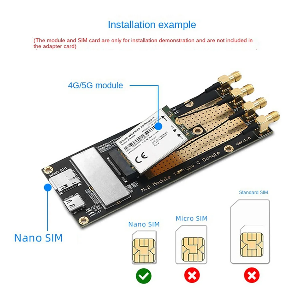 A71Z M.2 auf Typ-C Adapterplatine für EM9190 EM9191 SIM8300G-M2 SIM8200EA-M2 SIM8202G-M2 SIM8202E-M2 FM510-AE 5G Modul