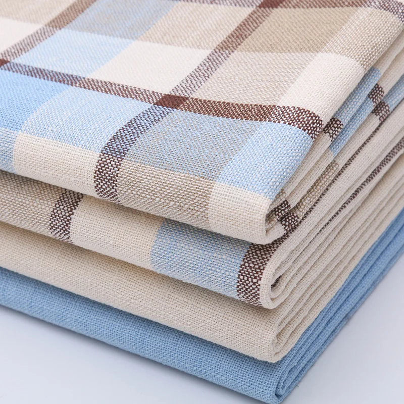 100cmx148cm Thicken Rough Linen Plaid Sofa Fabric Tablecloth Pillow Curtain Handmade DIY Coarse Cotton and Linen Fabric 400 G/M