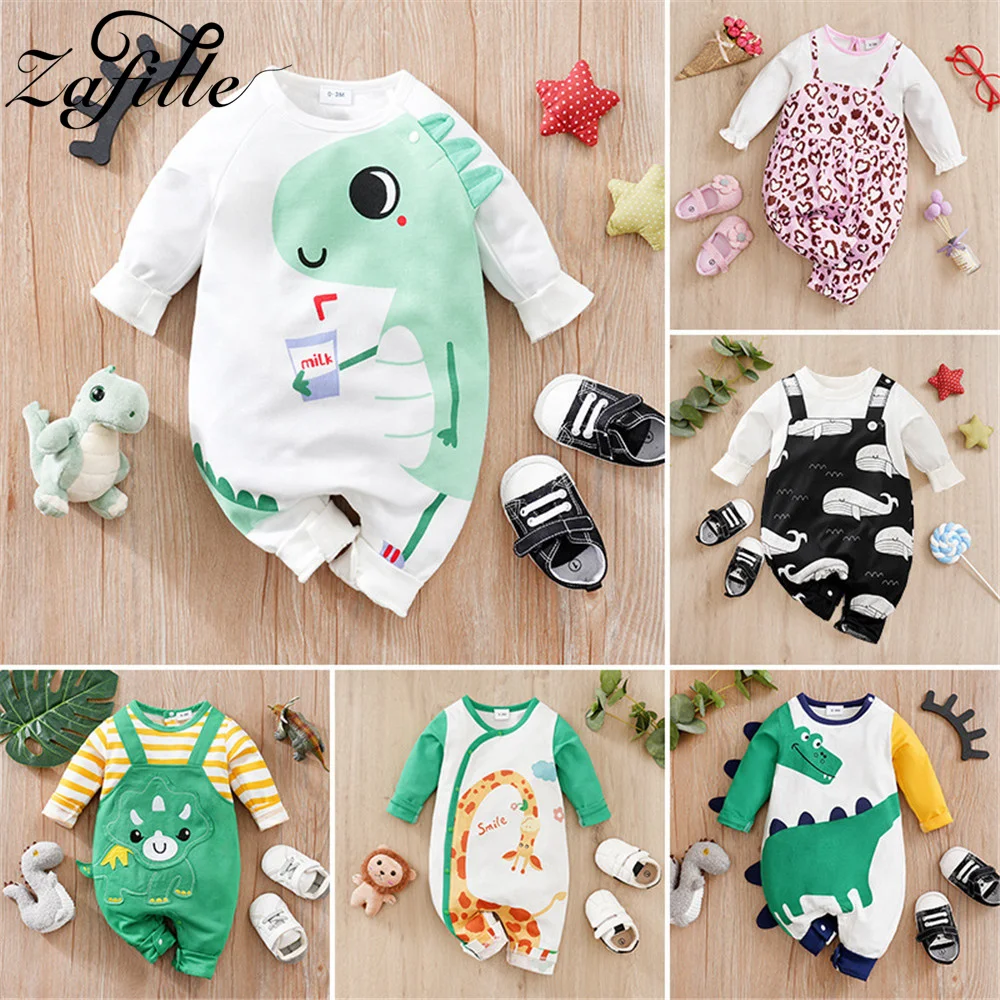 

ZAFILLE Long Sleeve Boys Infant Outfits Dinosaur Jumpsuit For Newborns Cute Cartoon Baby's Rompers Kids Girls Crawling Clothes