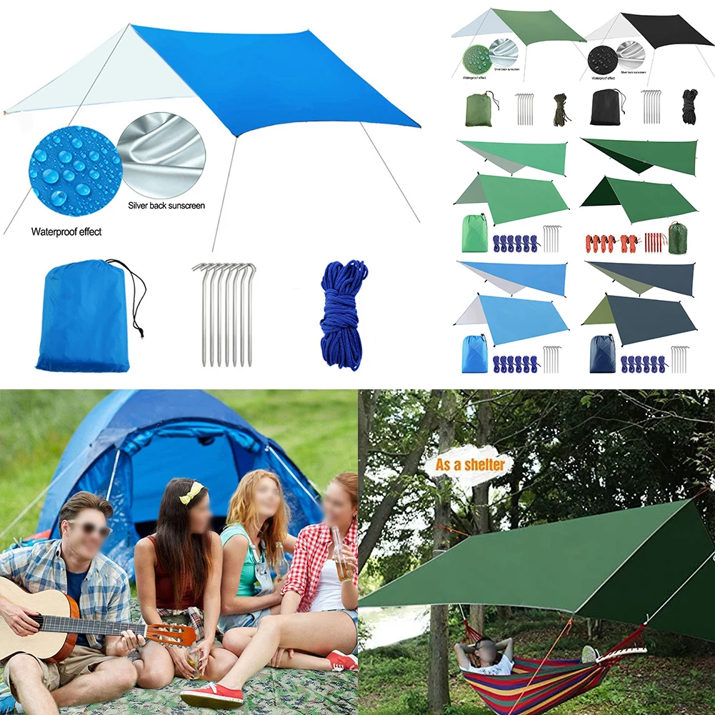 

420*420cm Outdoor Canopy Multifunctional Camping Tarp Portable Awning 210T Waterproof Polyester Picnic Mat Functionality