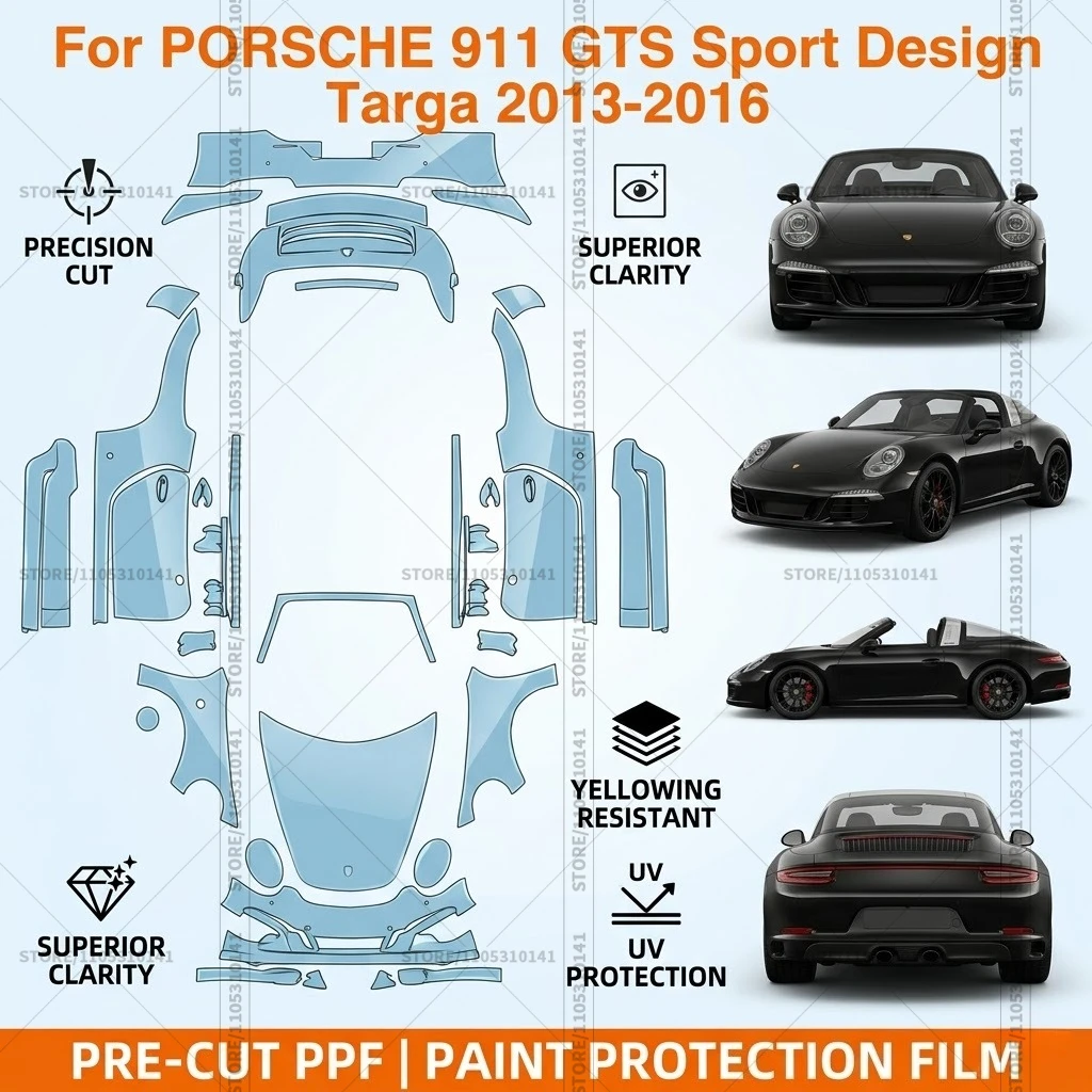 

Pre-Cut Paint Protection Film PPF Transparent Bumper Protector Clear Car Film For Porsche 911 GTS Sport Design Targa 2013-2016