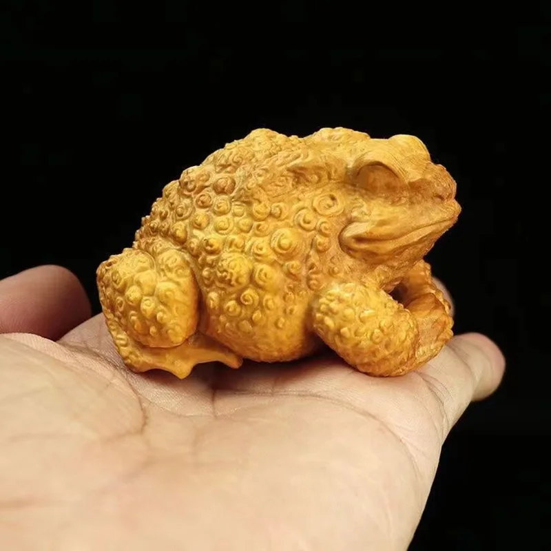 Log Carving Golden Toad Cicada Lucky Figurines  ,Chinese Characteristics Lucky Frog Home Room Office Feng Shui Decoration Statue