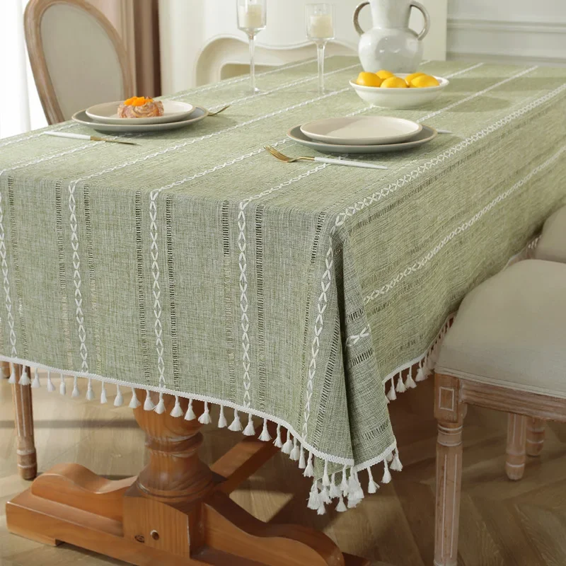 

Zwt-w015 Cotton and Linen Checkered Tea Table Cloth Dining Table Fabric Small Fresh Long Square Lace Tablecloth