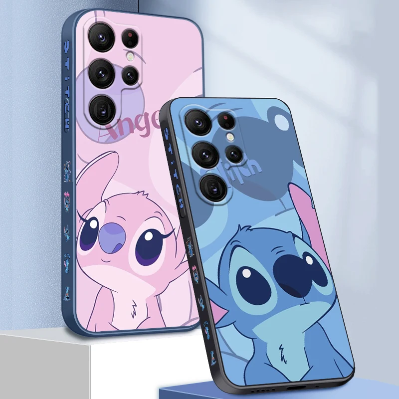 Anime Angel Lilo & Stitch Liquid Left Rope For Samsung Galaxy S24 S23 S22 S21 S20 FE S10 Ultra Plus Lite 5G Cover Back image 4