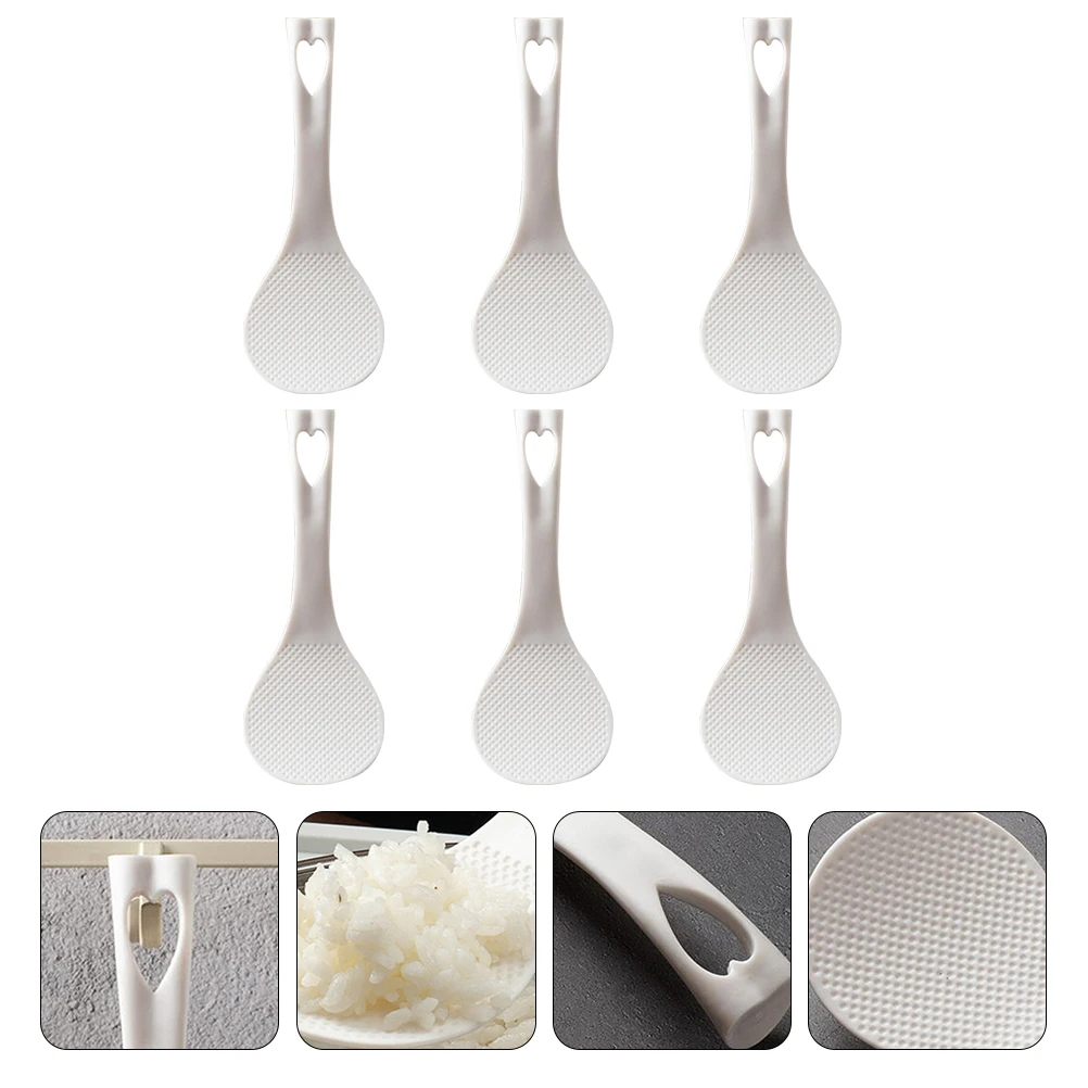 

6 Pcs Heart Shaped Rice Spoon Lightweight Non Stick Plastic White Restaurant Household Cooked Rice Paddle Spoons