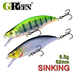 GREENSPIDER tonący Minnow 62mm 8.5g przynęta na pstrąga potokowego Mini wobblery mikro przynęty szybko toną