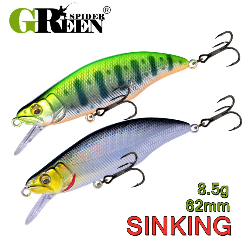 GREENSPIDER Sinking Minnow 62mm 8.5g Fishing Lure For Stream Trout Salmon Mini Wobblers Micro Baits Sink Quickly