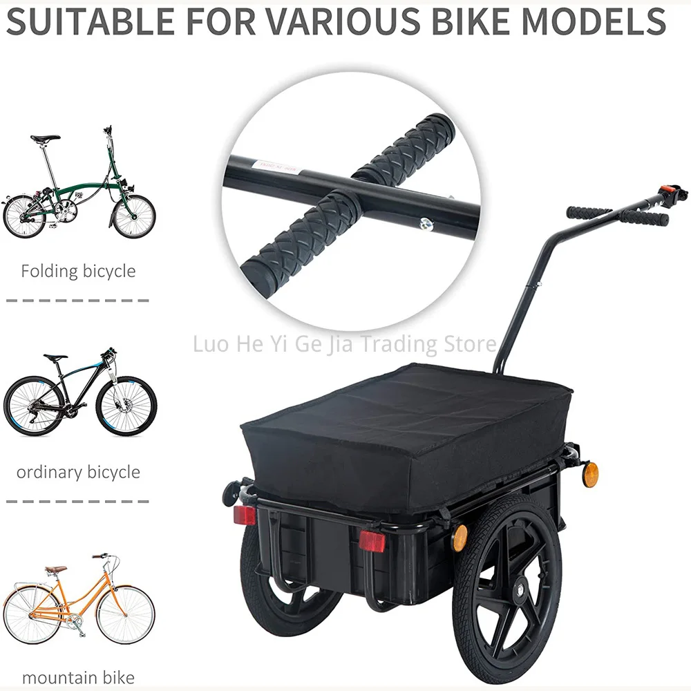 16 Inch Big Wheel Cargo Bike Trailer With Rain Cover and Stand, Metal Frame Cargo Wagon Cart For Bike And Electric Bike