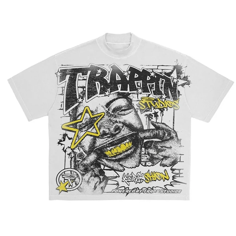 

Мужская уличная одежда Y2K, хлопковая футболка большого размера, модный уличный хип-хоп рок, женский хлопковый топ с короткими рукавами и круглым вырезом