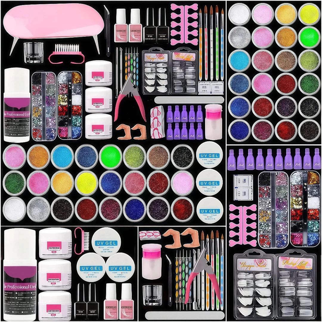 Kit de uñas acrílicas, polvo acrílico para uñas de gel con lámpara UV, kit de uñas de gel, herramienta DIY para