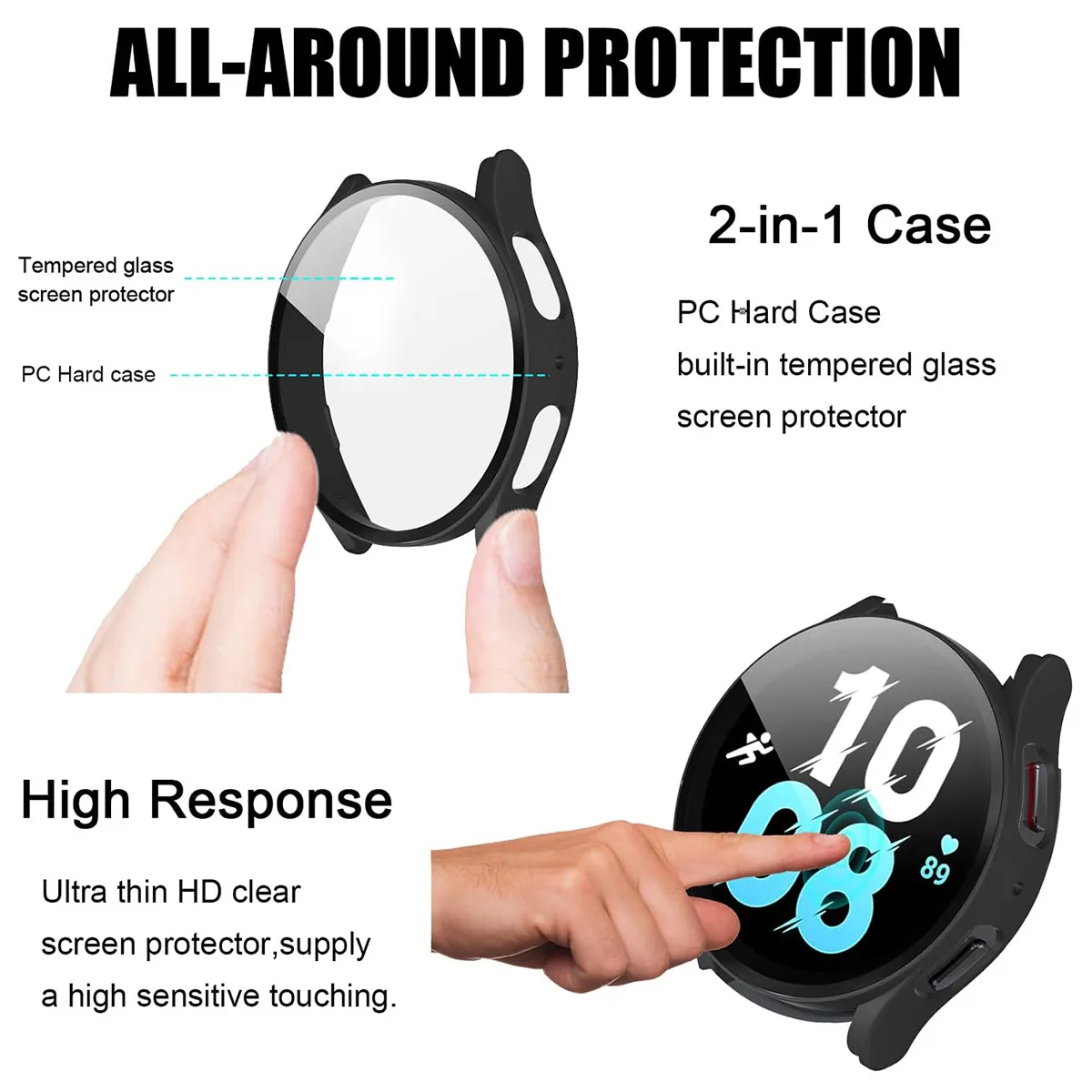 Funda de cristal + PC para Samsung Galaxy Watch 7 FE 40 44mm Protector de pantalla integral con vidrio templado para Galaxy Watch 6 5