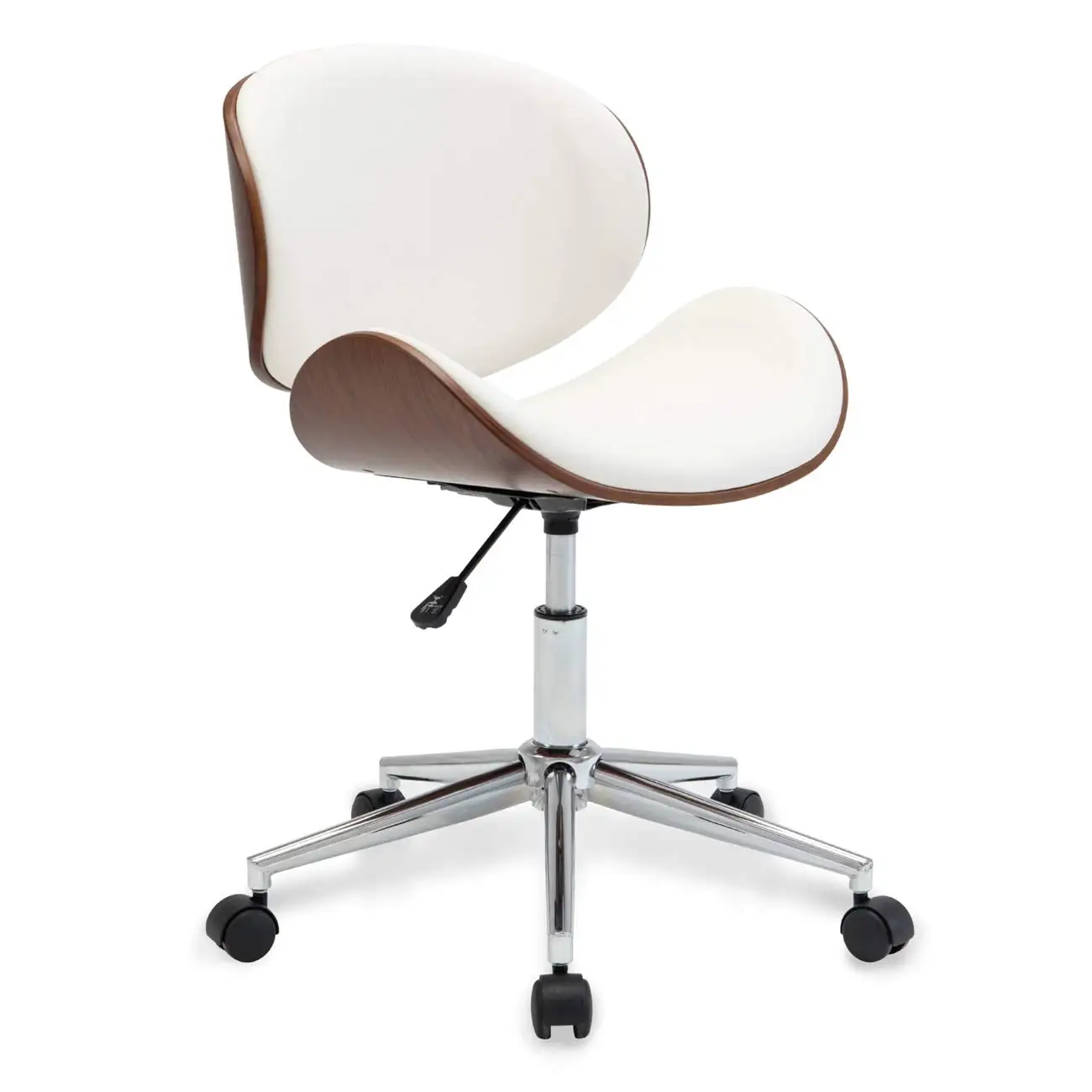 

Modern Office Chair Bentwood Style Wingback Seating Minimalist Adjustable Vintage Replica with Swivel, Faux Leather and Walnut