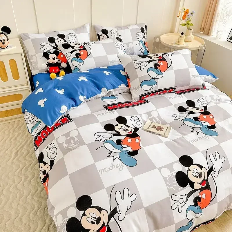 Disney Mickey Mouse Washed Cotton Stitch Bedding Set Duvet Cover Sheets Pillowcase Quilt cover Sheet