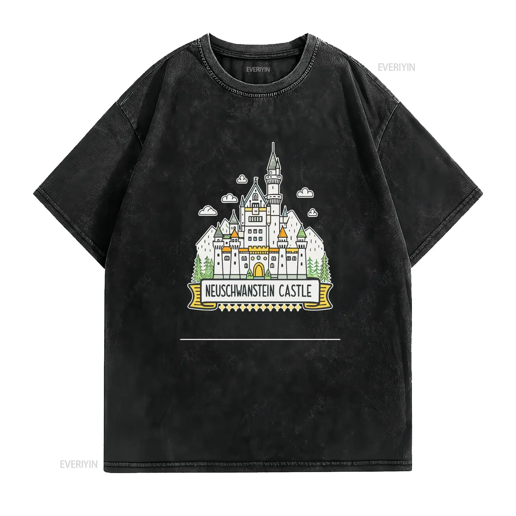 Neuschwanstein Castle Attraction Landmark Travel T Shirt vintage Washed Unisex fashion Slightly Top For Everyday Wear Soft