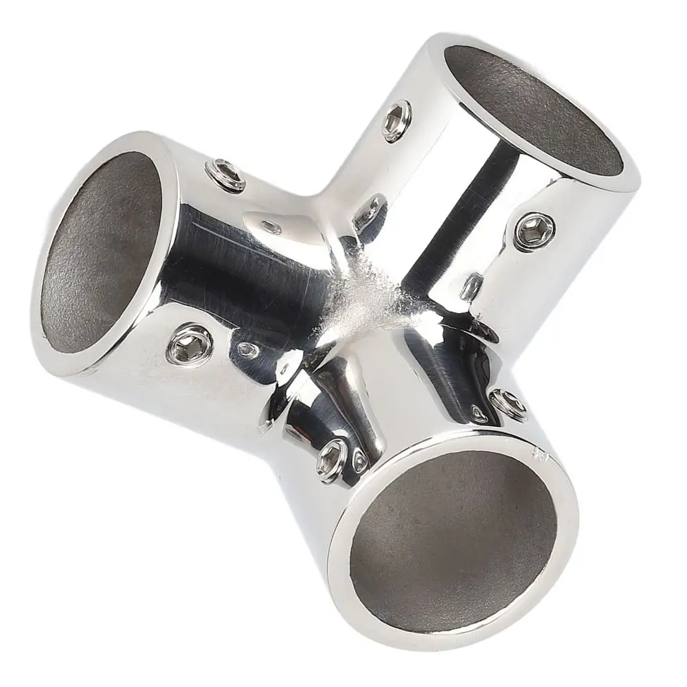 Marine Grade 316 Pipe Connector Mirror Polished 90 Degree Hand Rail Fitting Stainless Steel 1-1/4 Inch Pipe Cross Tube Connector