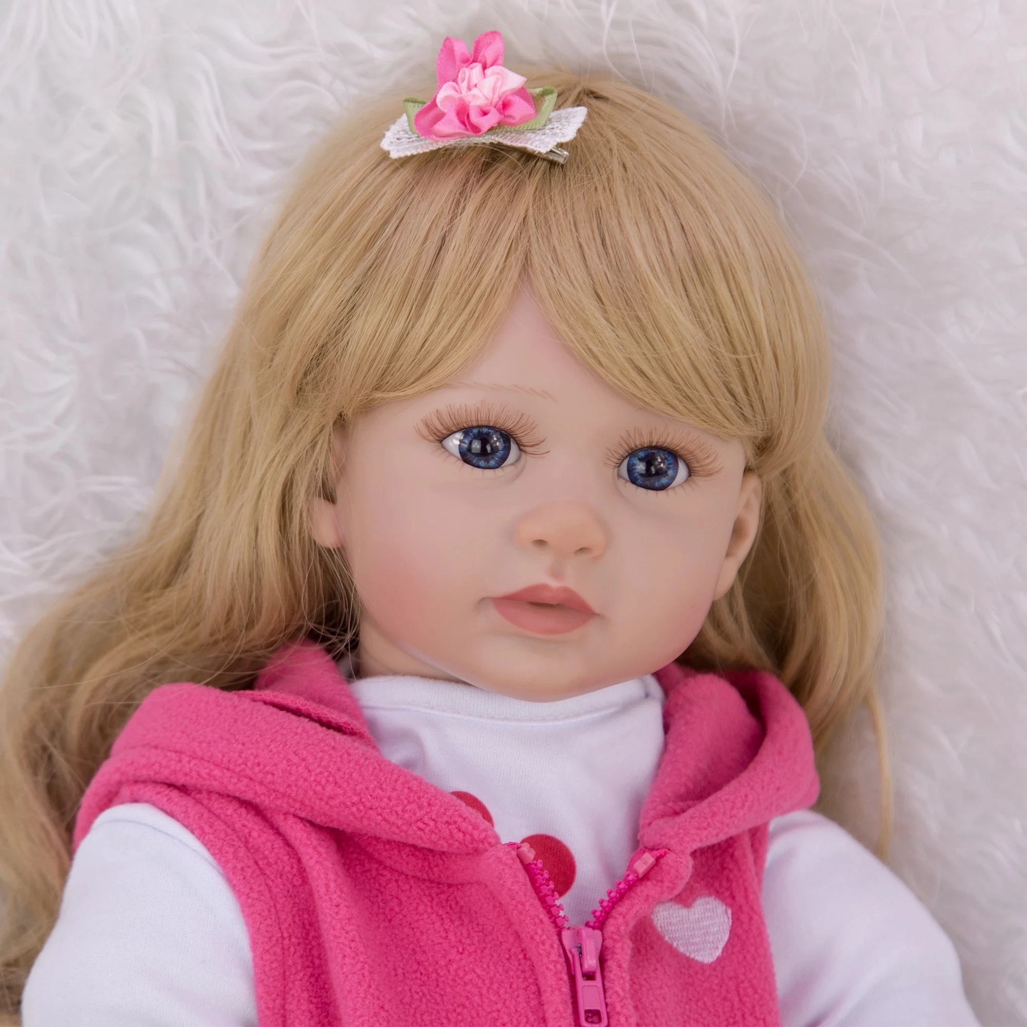 Bebes 24 Inch Lovely Reborn Baby Dolls 60 cm Soft Cloth Body Vinyl Gold Curls Baby Doll Reborns Toys For Children's Day Present