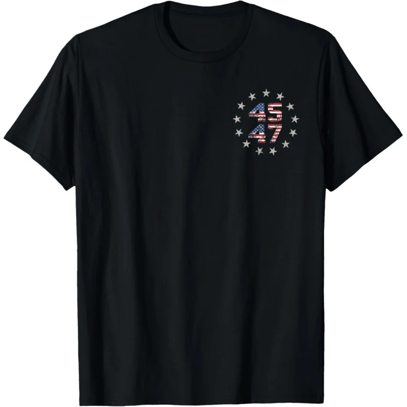 

45 47 Trump 2024 American Flag (on back) T-Shirt Loose unisex style