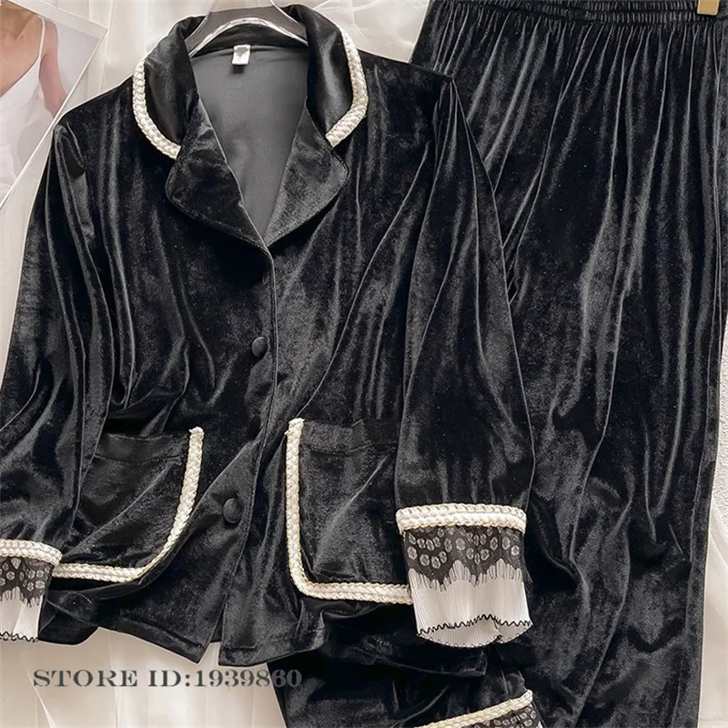 

Осень-зима, новый бархатный пижамный комплект из 2 предметов, женская одежда для дома, элегантный французский стиль, Lacpyjama Femme, свободная повседневная домашняя одежда, ночное белье