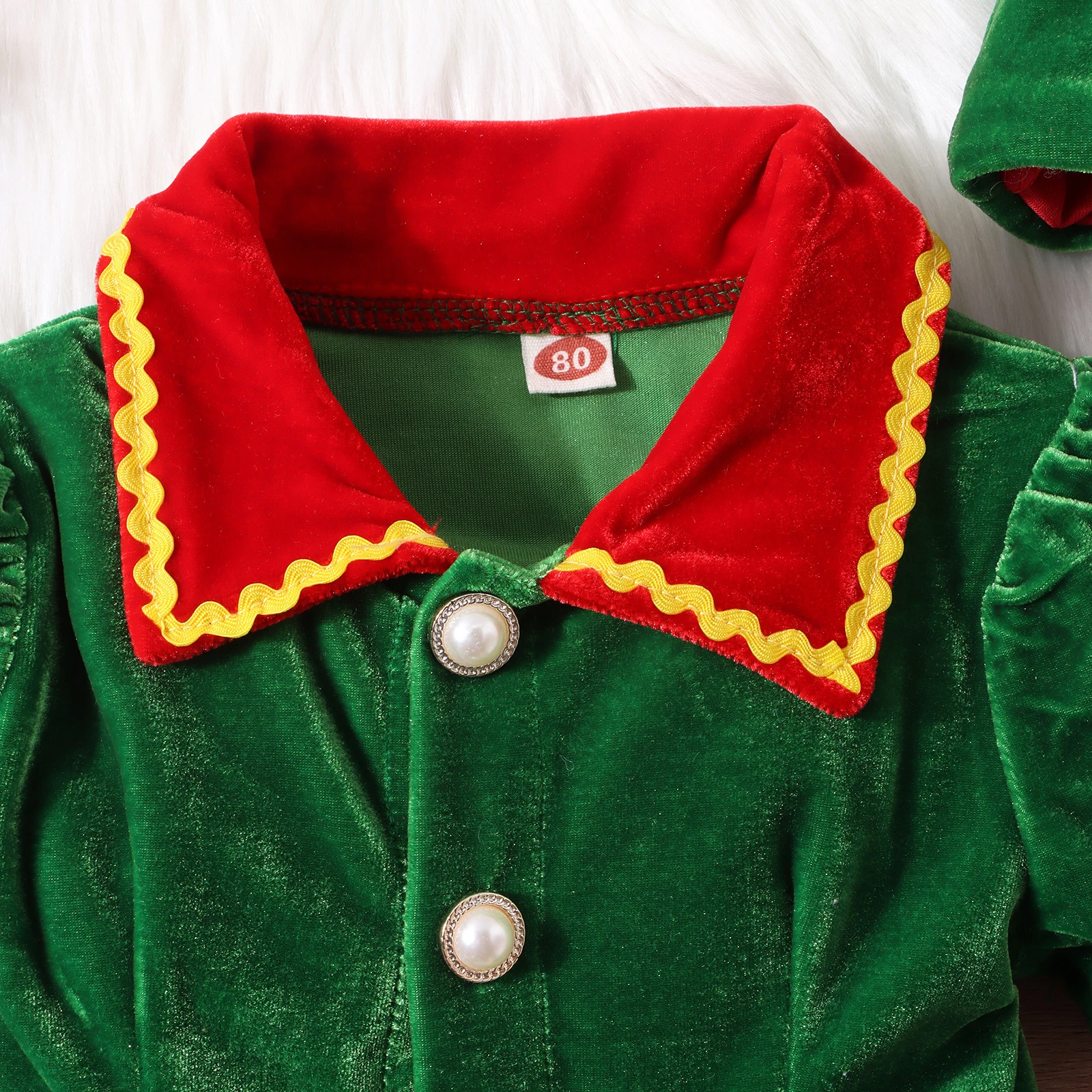 BeQeuewll Toddler Girl Christmas Elf Costume Contrast Color Short Sleeve Doll Collar Dress And Hat And Striped Socks Outfit