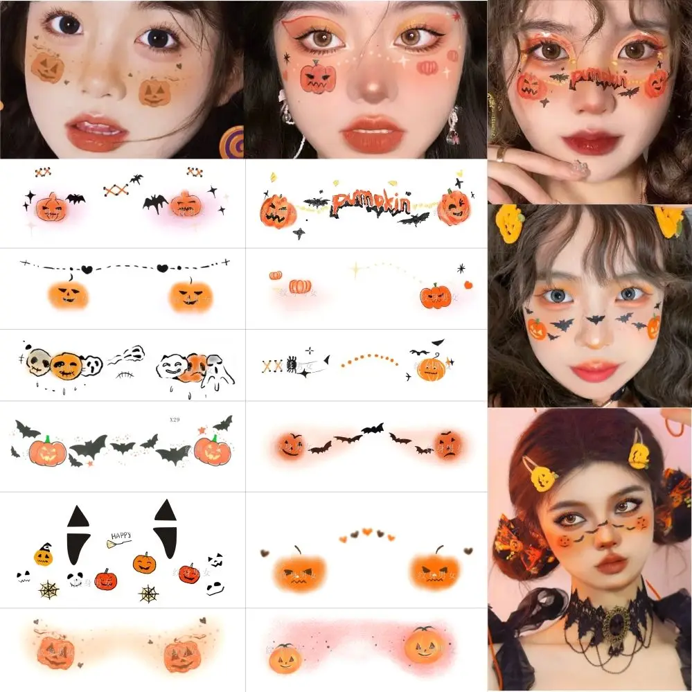 Temporary Tattoo Halloween Love Pumpkin Makeup Face Sticker Sticker Fake Tattoos for Women Art Tatto Festival Hotwife Tatoo Body